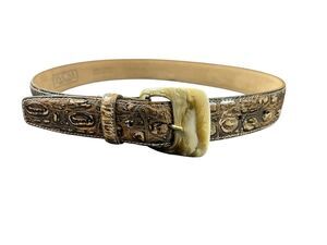 Y2K WCM New York Italian Calfskin Snakeskin Embossed Belt Marbled Buckle USA S